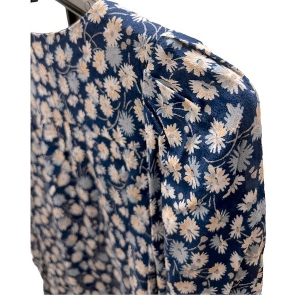 Madewell Button Down Blue/Pink/white Floral Tie Sleeves Blouse- Small - Picture 5 of 10